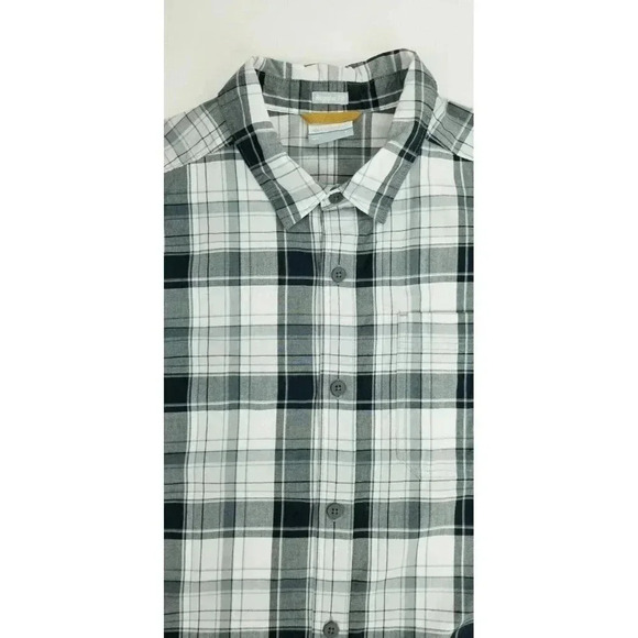 Columbia Large Regular Fit Pocket Logo Tag Short Sleeve Gray White Black Check - Picture 10 of 11